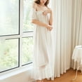 thumbnail image 2 of Previn Women's Princess Nightgown Short Sleeve Victorian Vintage Night Dress Cotton Fall Long Sleep Dress Comfy White Large, 2 of 4