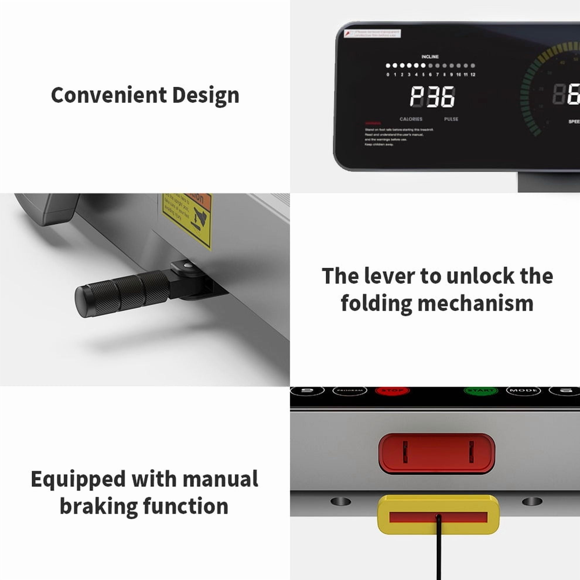 UPGO Electric Folding Treadmill with 12% incline and 300 lbs Capacity, Optional Speed Range between 0.6 and 11.2 mph, LED Display