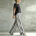 thumbnail image 6 of Two Piece Sets for Women Going out Round Neck Short Sleeve Pinstripe Pocket Elastic Waist Long Pants Sets, 6 of 6