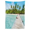 thumbnail image 3 of Ambesonne Tropical Tablecloth Rectangular Table Cover, Maldives Island Beach, 60"x90", Fern Green Turquoise, 3 of 4