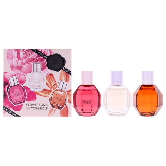 Flowerbomb Trio Set by Viktor and Rolf for Women - 3 Pc Mini Gift Set 0.24oz Flowerbomb EDP Spray, 0.24oz Ruby Orchid EDP Spray, 0.24oz Tiger Lily EDP Spray