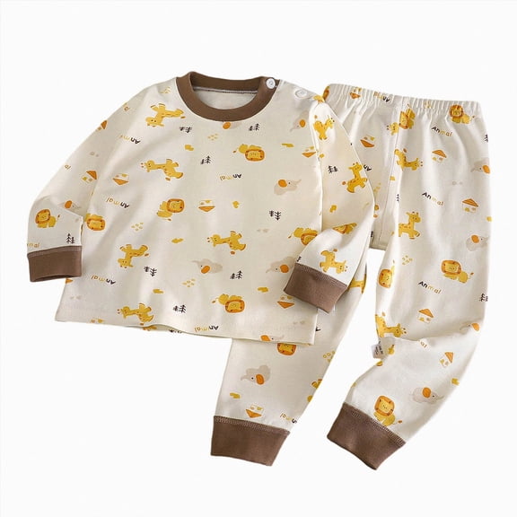masbird Boys Girls Pajamas Little Toddler Long Sleeves and Pants Pajamas 2-Piece Pjs Set Kids Sleepwear 6-12 Months 12-24 Months 2t 3t 4t 5t 6t 7t 8t 9t(Brown,18-24 M)