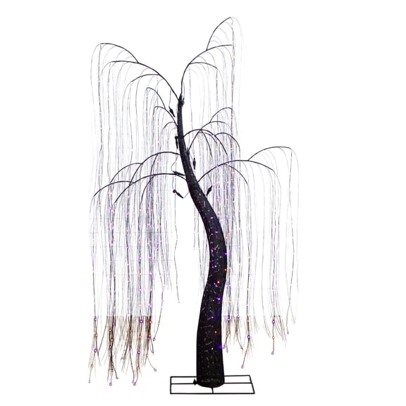 Nearly Natural Pre-Lit Artificial Halloween Willow Tree - 7' - Purple and Orange LED Lights