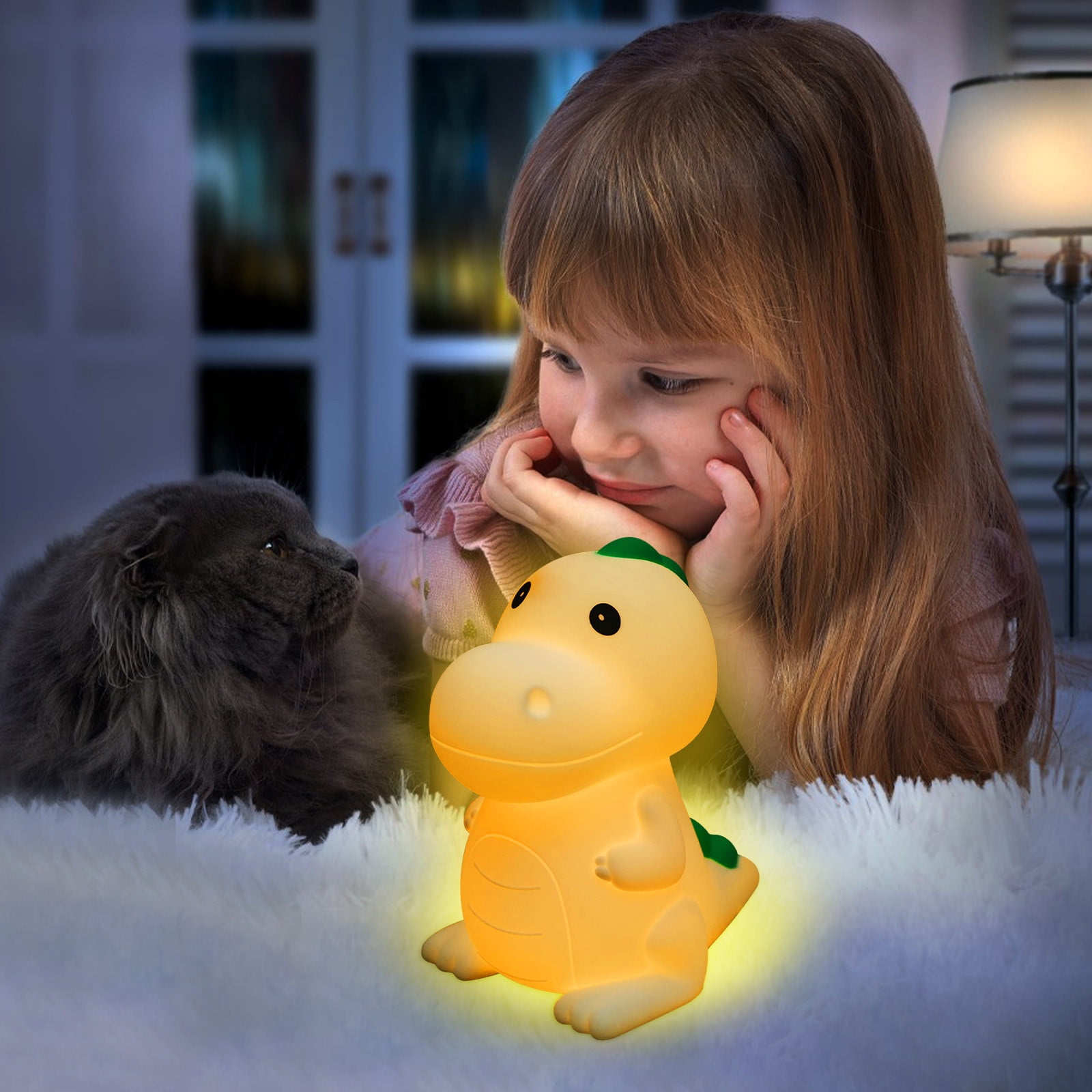 SPOORYYO USB Rechargeable Dinosaur Night Light for Kids, Soft LED Lamp with Adjustable Brightness and Dual Lighting Modes, Perfect Nursery Decor and Gift