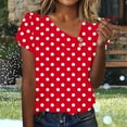 thumbnail image 2 of Women’s Polka Dot T-Shirt Fashion Asymmetrical Neck Short Sleeve Button Tee Summer Loose Tops Daily Wear ,Red,XL, 2 of 7