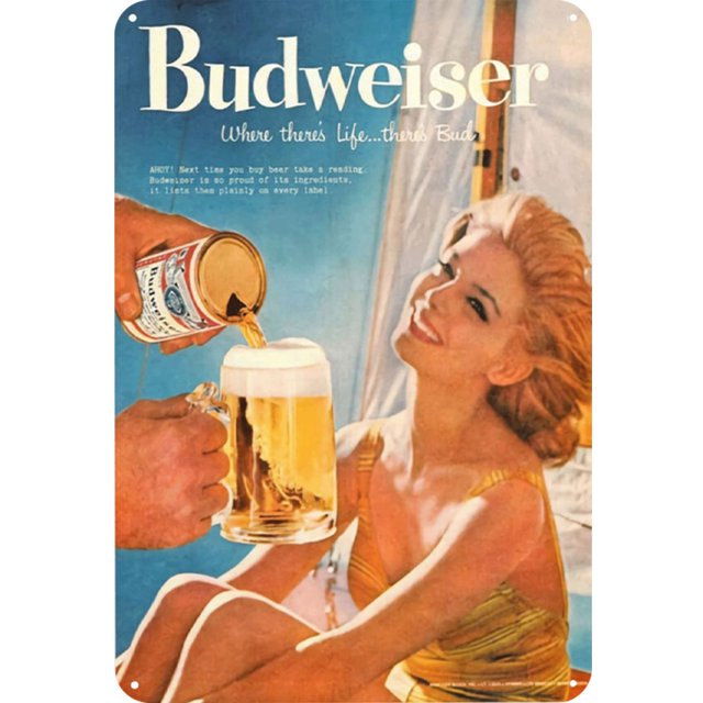 Placa Metal Vintage Budweiser Girl Pintura Hierro Rectangular Pared 20x30cm