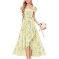 thumbnail image 2 of Gubotare Girls Summer Dress for Kids Maxi Tween Girl Teen Floral Casual Short Sleeve Long Dresses (Yellow,7-8 Years), 2 of 3