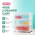 thumbnail image 3 of Sterilite Wide 3 Drawer Rolling Plastic Storage Organizer Cart, Clear/White, 4 Pack, 3 of 7
