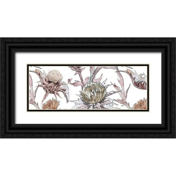 Fay, Mela 32x14 Black Ornate Wood Framed with Double Matting Museum Art Print Titled - Thistle Zoom in Yellow