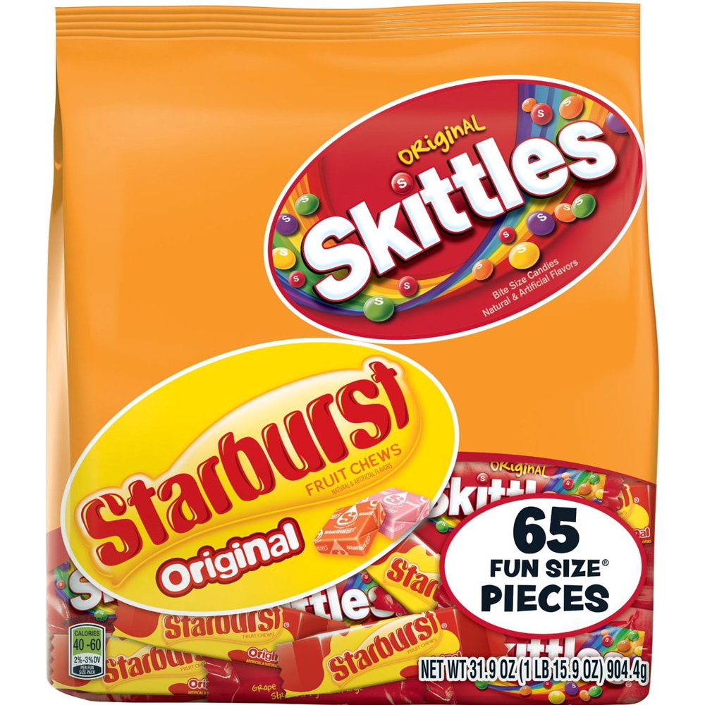 6 PACKS Skittles and Starburst Original Fun Size Candy Bag, 65 Count