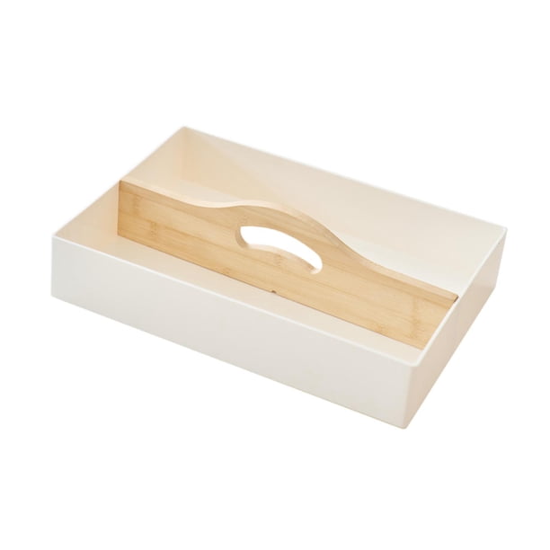 Organizador de escritorio compacto con asa para cosméticos, despensa y oficina. blanco