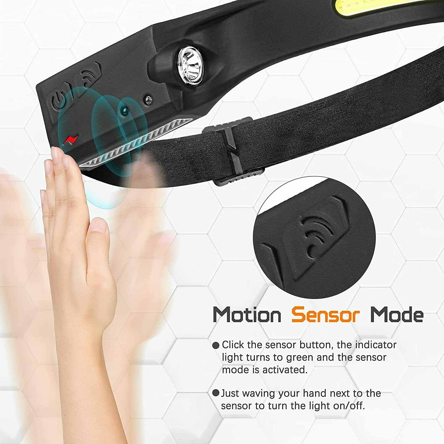 COB LED Headlamp Headlight Torch Headlamp Flashlight Work Light Bar Head Band Lamp USB Motion Sensor Waterproof