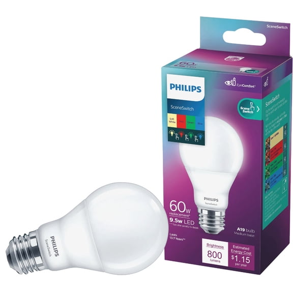 SceneSwitch A19 LED Bulb RGBW 60W - Smart General Purpose - Bright White, Multicolor