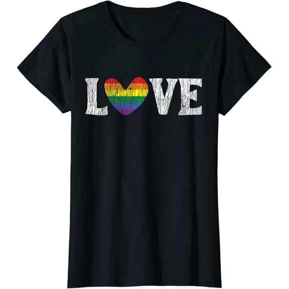 Vintage Rainbow Love Proud Lesbian LGBTQ Short Seelve T-Shirt