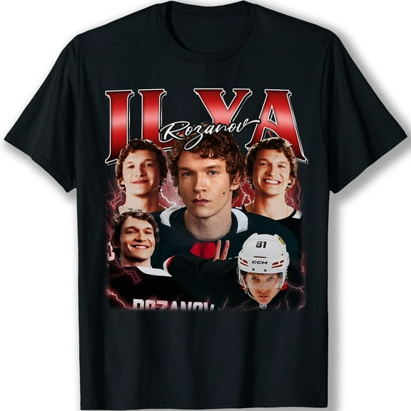 ILYA Rozanov Vintage Essential Graphic T-Shirt with Hockey Player Action Shots