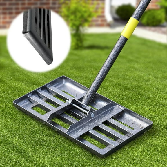 SOUMNS Lawn Leveling Rake, 17" x 10" Heavy Duty leveling rake for Soil, 60" Long Handle, lawn leveler Tool for Yard Garden