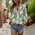thumbnail image 5 of Edvintorg Casual Tops for Women Plus Size Fashion Printed V Neck Loose Blouse 3/4 Length Sleeve Pullover Shirt Womans Clothes Green L, 5 of 6