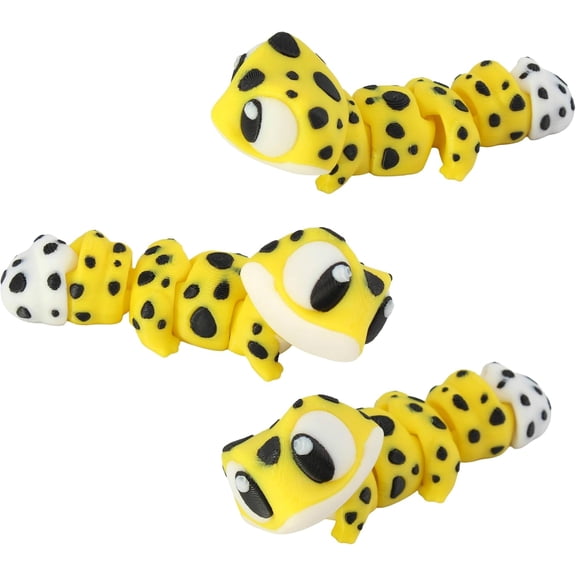 3D Printed Articulated Gecko Fidget Toy 3 Pack – Flexible Cute Animal Desk Decor, Adult Fidget Collectible – 3D Printed in USA