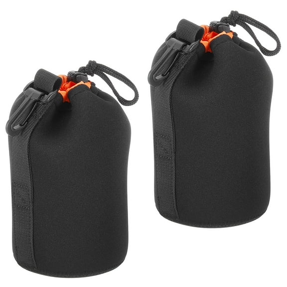 Uxcell Camera Lens Bag, 3.9" IDx7.1" H Drawstring Lens Pouch with Thick Protective Neoprene, Black Orange 2Pack