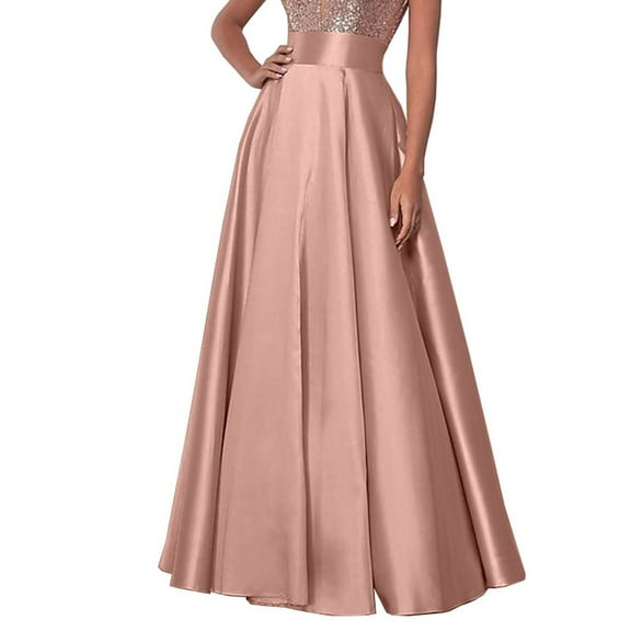 ZANZEA Womens Skirts Zipper on the Back Elastic Waist Satin Silk Long Skirts