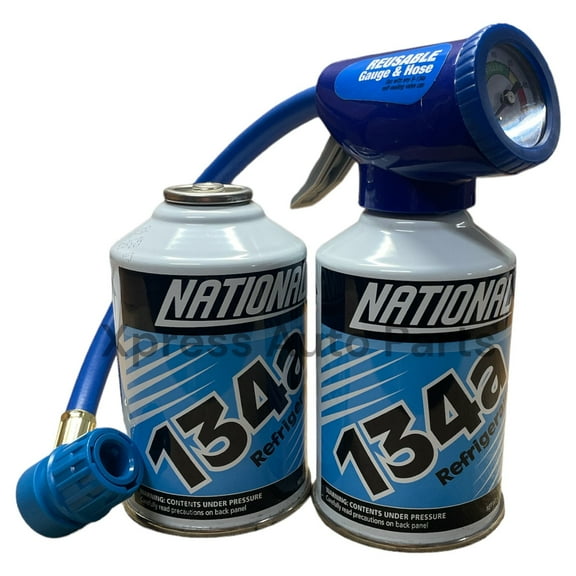 National Refrigerant R134a for MVAC use in a 12-Ounce Self-Sealing Container with Gauge and Hose Dispenser