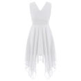 thumbnail image 4 of iiniim Girls V Neck Sleeveless Princess Asymmetric High-Low Pleated Dress White 14, 4 of 7