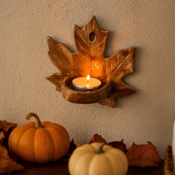 HHJZPR Speckled Resin Maple Leaf Wall Candle Holder, 4.72in Autumn Tealight Sconce, Rustic Fall Wall Mounted Candlestick for Thanksgiving Halloween Farmhouse Home Decor