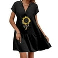 thumbnail image 1 of SMihono Robe d'Été Grande Taille pour Femmes 2023 Décontractée Aguichant Mode Col en V Manches Courtes Imprimé Coton Lin Évasée Jupe Courte Robe, 1 of 8