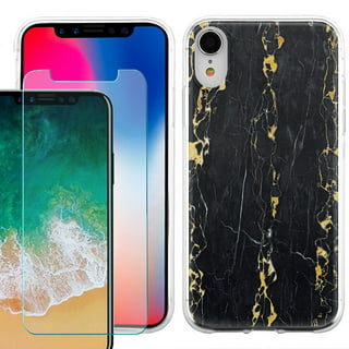 Dteck for iPhone XR 6.1 Inch Pure Color Simple Exposed Apple Logo on  Backplane Case, Gold Plated Frame with Lens Film Cover Case for iPhone XR,  Black