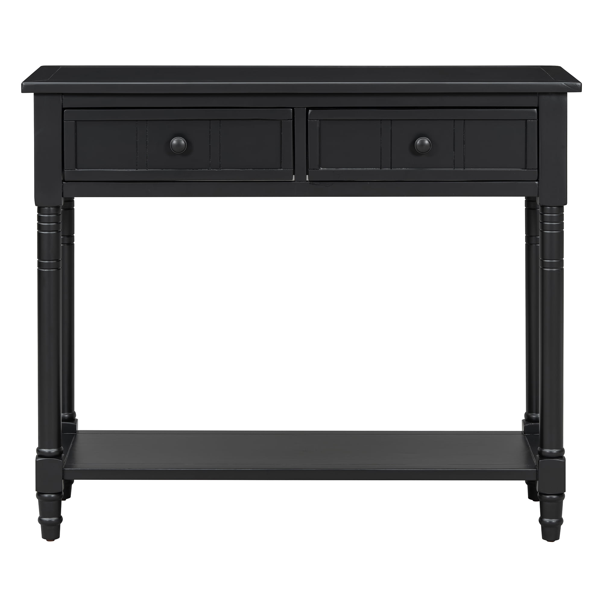 Console Table Traditional Design with Two Drawers and Bottom Shelf (Black)