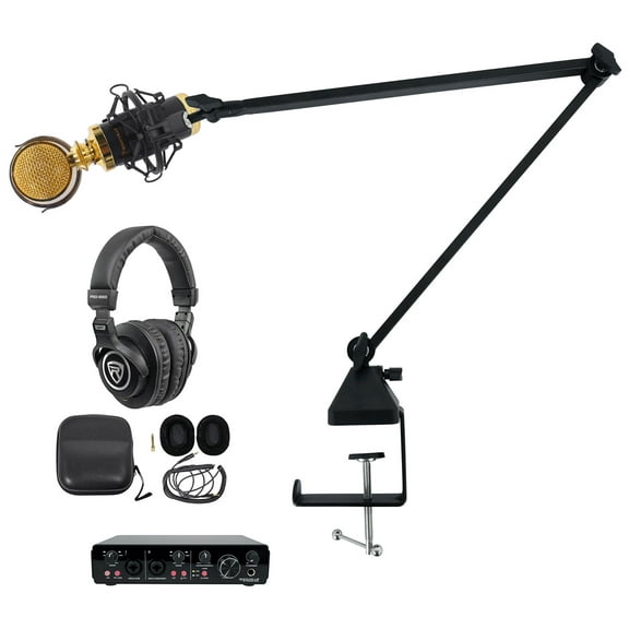 Rockville R-TRACK 2x2 1-Person Podcast Kit w/ RCM02 Microphone Boom Headphones