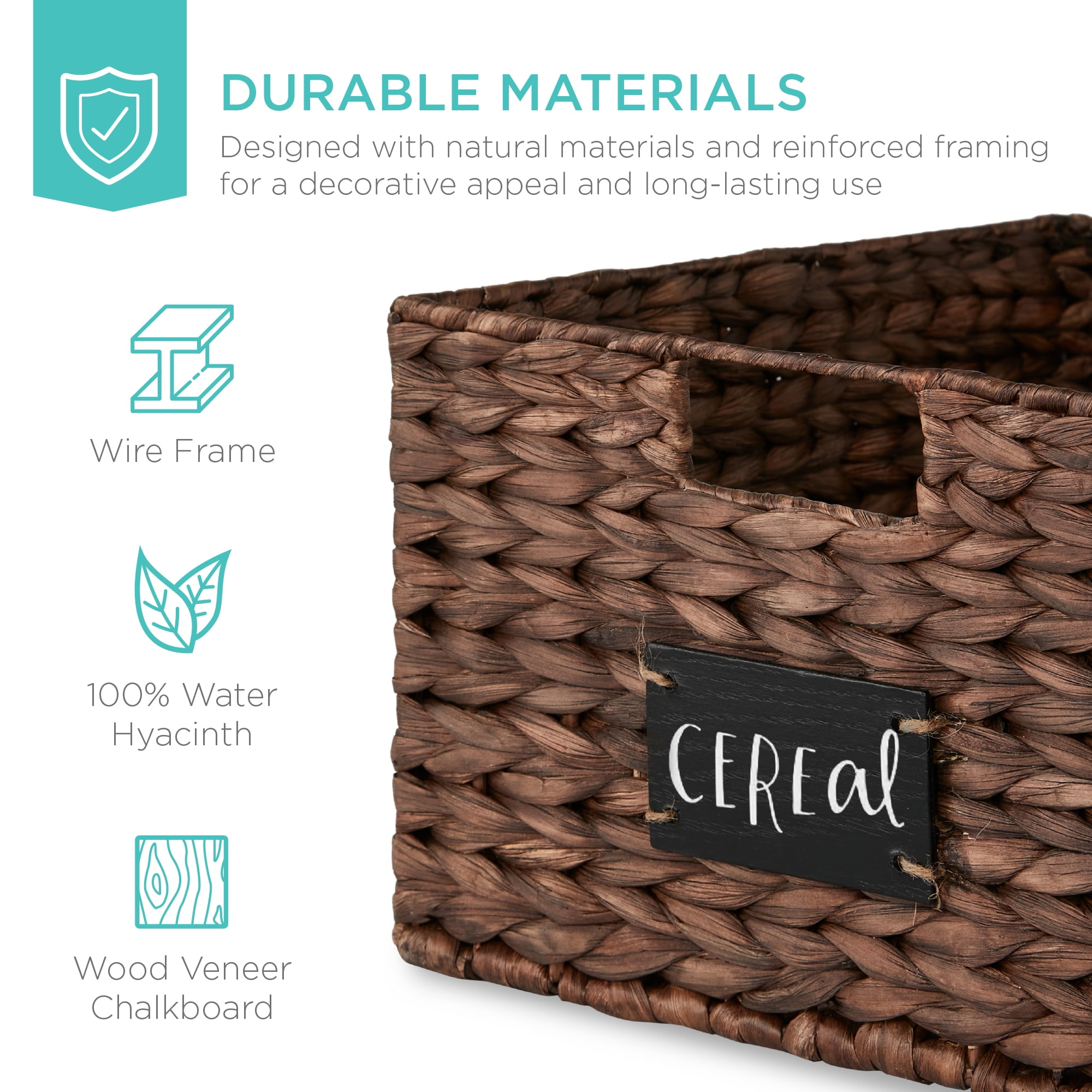 Best Choice Products Set of 2 16in Woven Water Hyacinth Pantry Baskets w/ Chalkboard Label, Chalk Marker - Brown