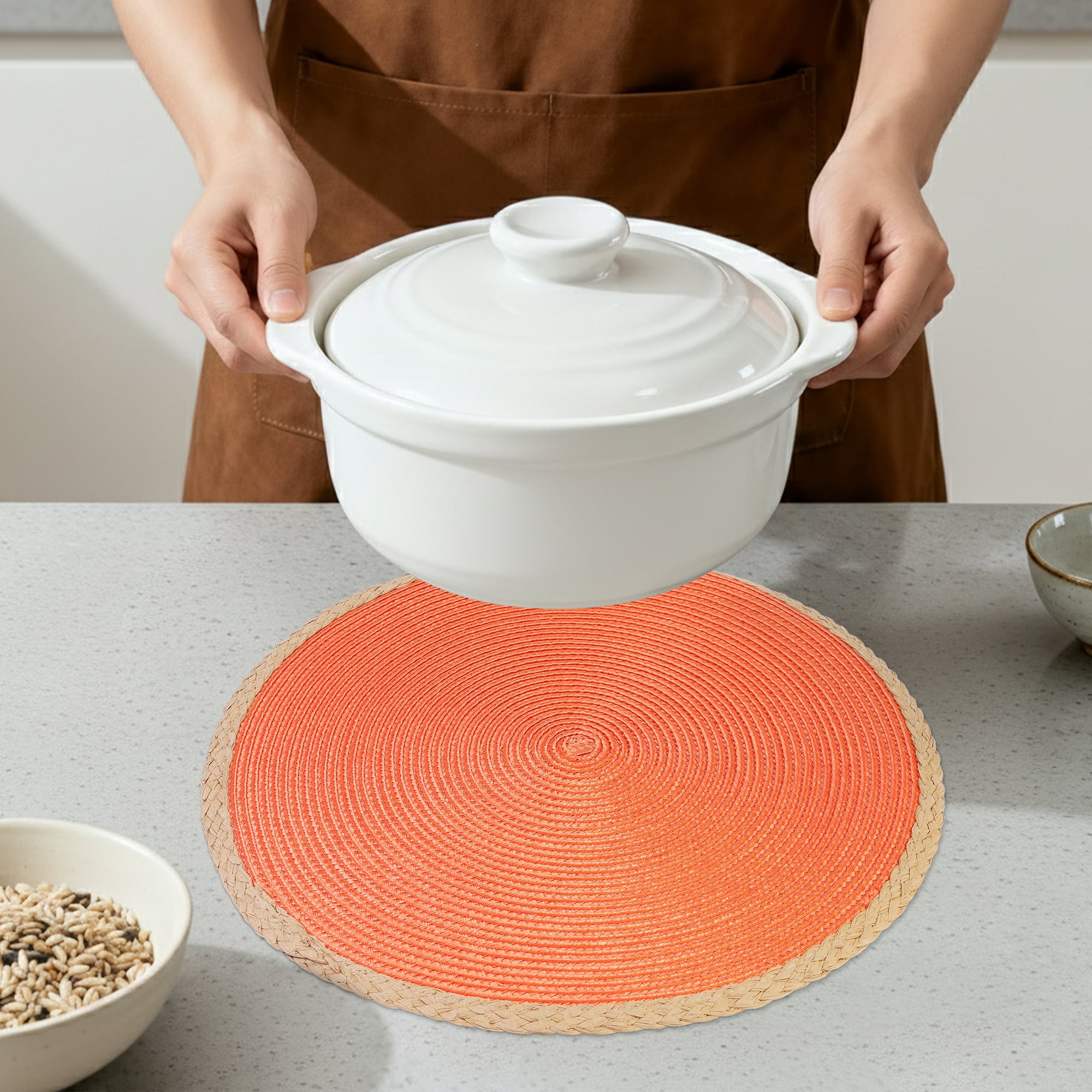 Unique Bargains Farmhouse Woven Placemats Set of 6 for Dining Table Decor Orange