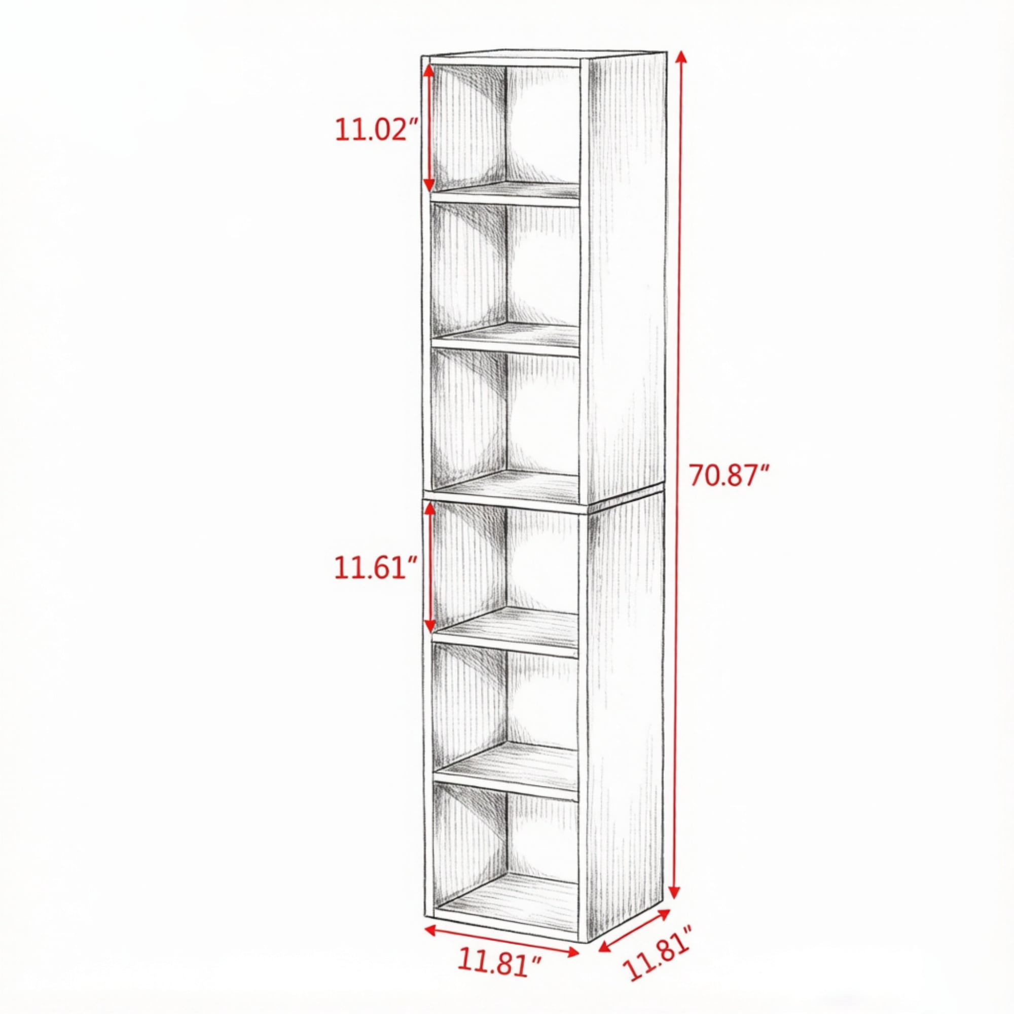 Tall Slim 6-Tier Corner Bookshelf, Narrow Cube Storage Shelf Made of MDF with Anti-Tip Kits, Display Rack for Living Room Bedroom Bathroom Small Corners