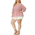 thumbnail image 2 of Plus Size Chiffon Tops for Women's Babydoll Long Sleeve Swiss Dots Blouses Pink 2X, 2 of 7