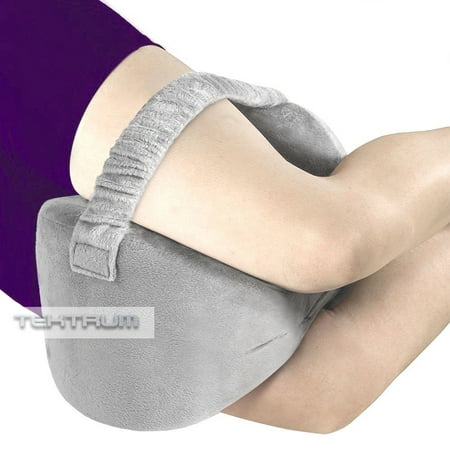 Tektrum Orthopedic Knee Pillow for Sciatica Relief, Back Pain, Leg Pain, Hip pain, Joint Pain, Pregnancy, Spine Alignment - Memory Foam Wedge Contour with Washable Cover and Leg Strap, Grey