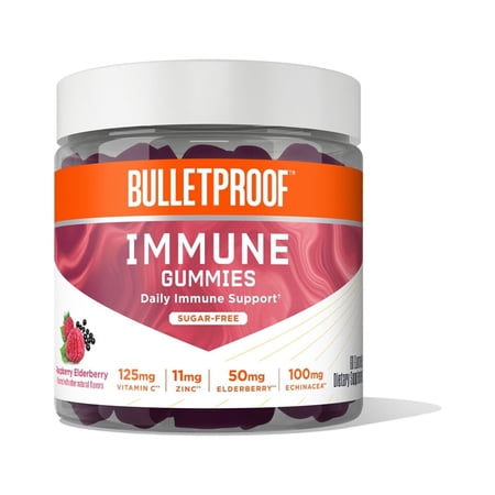 Immune Sugar-Free Gummies  60 Count  Elderberry Raspberry Flavor | Vitamin C  Zinc  Echinacea  Elderberry | Bulletproof Keto Supplement for A Wellness  Mood  Heart  Hormone Balance