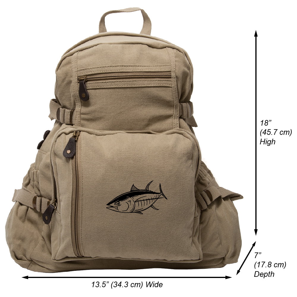 Big Tuna Fish Vintage Canvas Rucksack Backpack with Leather Straps 