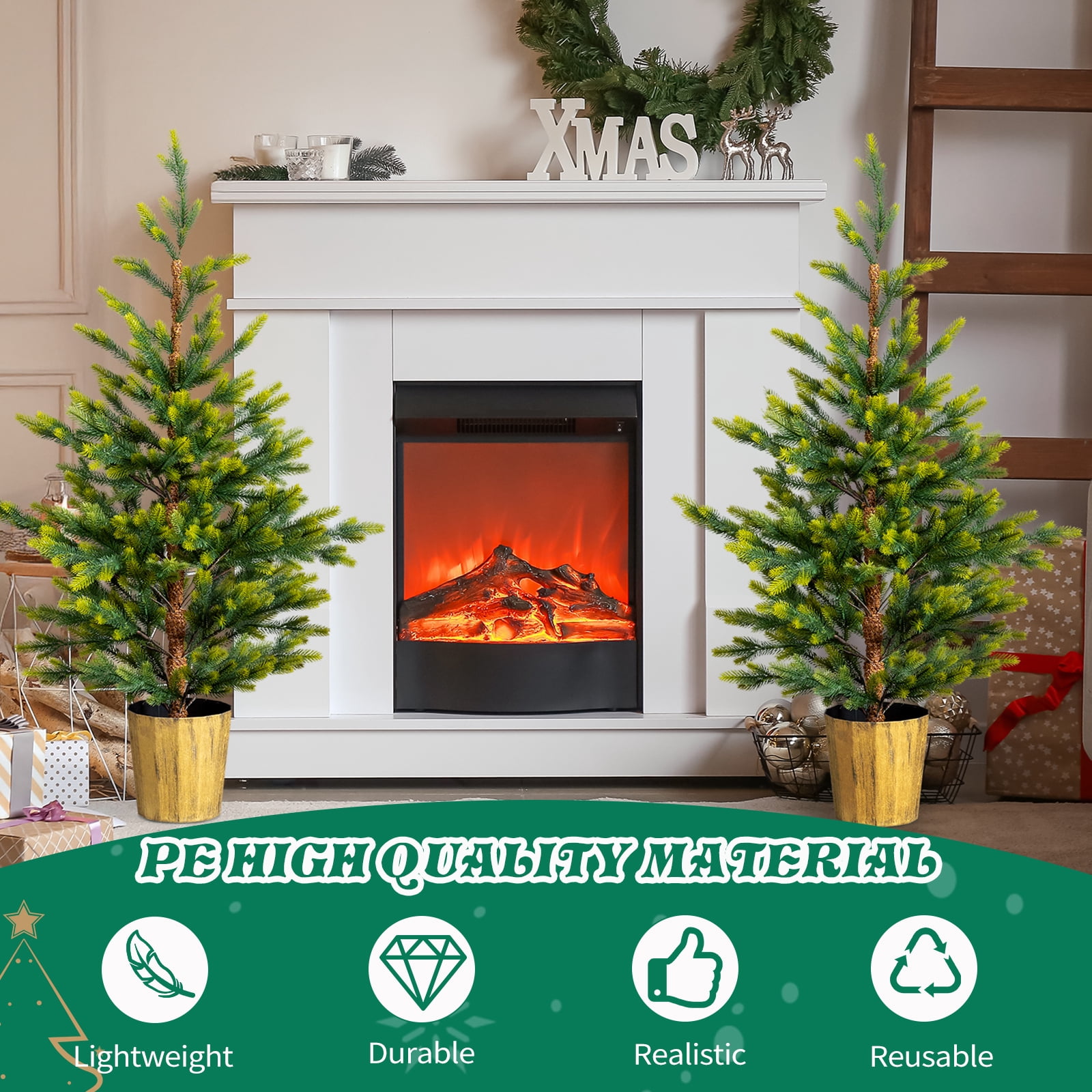 Astoutdoor 2 Pack 4 ft Dual-Tone Artificial Christmas Tree with Pot Stand, 119 Branch Tips, Green
