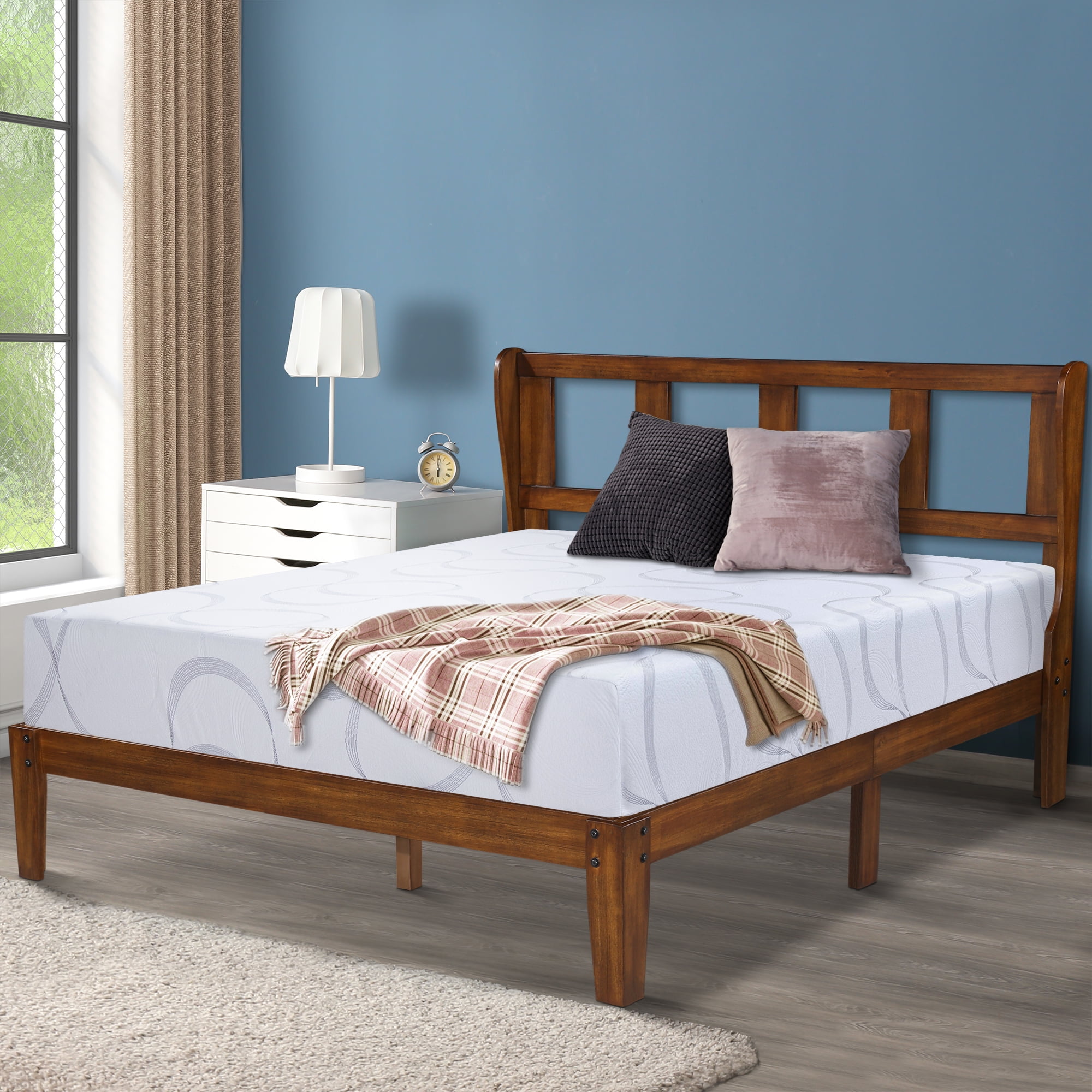 Zinus Priage By Deluxe Antique Espresso, Priage By Zinus Antique Espresso Solid Wood Platform Bed With Headboard