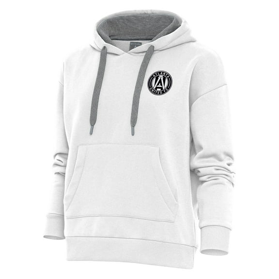 Women's Antigua White Atlanta United FC Brushed Metallic Logo Victory Pullover Hoodie
