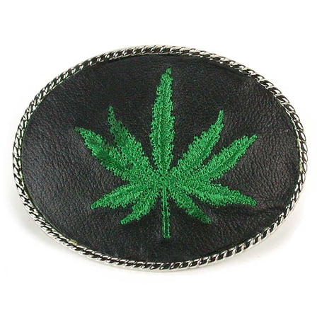 Embroidered Belt Buckle Green Leaf