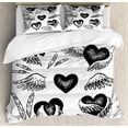 thumbnail image 1 of Feather Queen Size Duvet Cover Set, Romantic Hearts with Wings Valentine's Day Themed Sketch Style Love Image, Decorative 3 Piece Bedding Set with 2 Pillow Shams, Black and White, by Ambesonne, 1 of 3