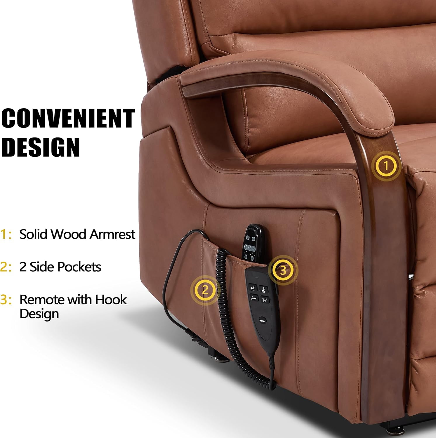 Power Lift Recliner Chair for Elderly People, Dual Motor Lift Chair with Vibration Massage and Heat, Lay Flat Recliner with Solid Wood Armrest, Standing Assistance Reclining, Faux Leather
