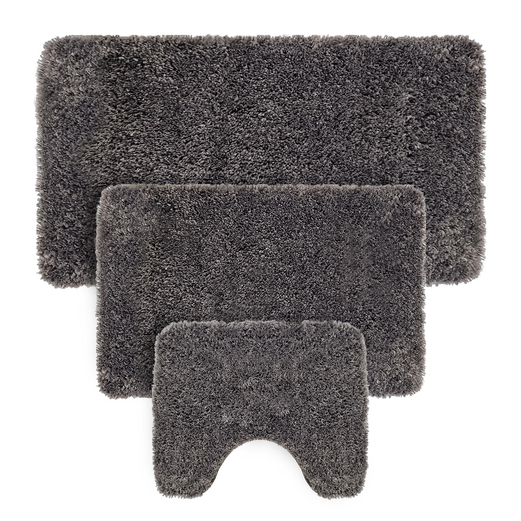 Solid Gray Bathroom Rugs Sets, Shower Rugs with Toilet Rugs U Shaped