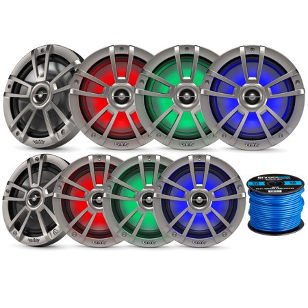 4x Titanium OEM Replacement Infinity 8" 450 Watt Waterproof Coaxial Boat Powersports Marine LED Speakers, 4x Titanium OEM Replacement 6.5" 225 Watt Marine LED Speakers Bundle with Wire - 8 Speakers