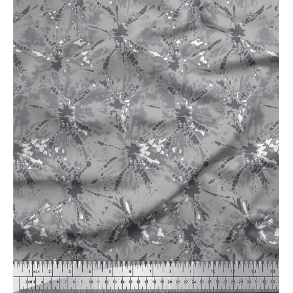 Soimoi Gray Polyester Crepe Fabric Batik Tie-Dye Printed Fabric 1 Yard 52 Inch Wide