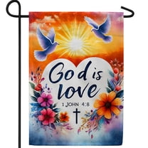 America Forever God Is Love Doves Garden Flag, 12.5 x 18 inch Double Sided, 1 John 4:8 Scripture Watercolor Floral Christian Religious Cross Outdoor Decor