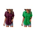 thumbnail image 1 of (2-Pack) Rinsvye Womens Casual Batwing Sleeve Button Down Short Sleeve Shirt Pure Color Oversized Blouse Summer Breathable Top Daily Wear Loose Fit Ladies Apparel, 1 of 5