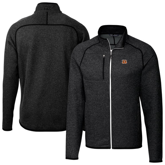 Men's Cutter & Buck  Heather Charcoal Cincinnati Bengals Big & Tall Mainsail Sweater-Knit Full-Zip Jacket